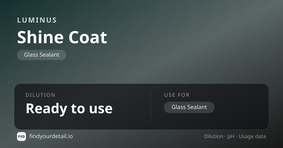 Luminus Shine Coat dilution ratio and pH specification chart