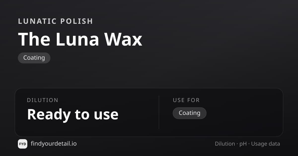 Lunatic Polish The Luna Wax dilution ratio and pH specification chart