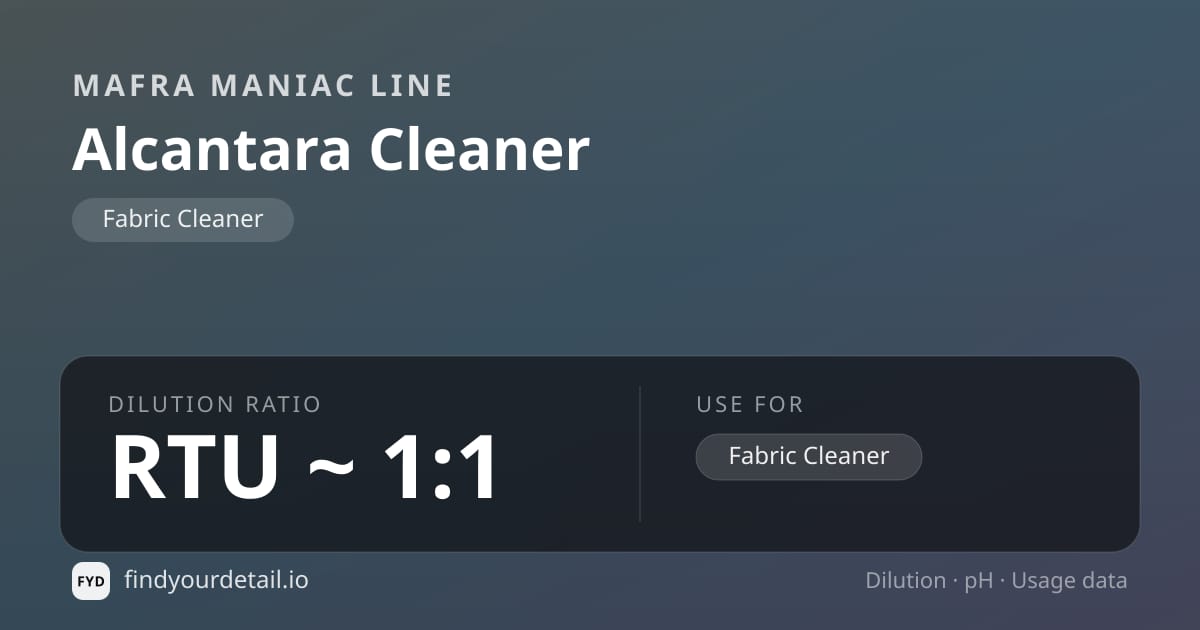 MAFRA MANIAC LINE 알칸타라 클리너 희석비 pH 스펙 카드