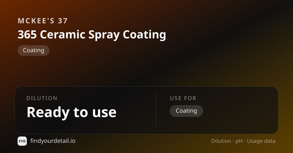 McKee's 37 365 Ceramic Spray Coating dilution ratio and pH specification chart