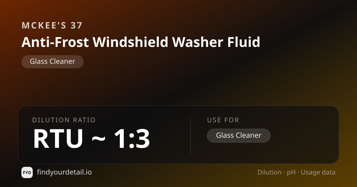 McKee's 37 Anti-Frost Windshield Washer Fluid dilution ratio and pH specification chart
