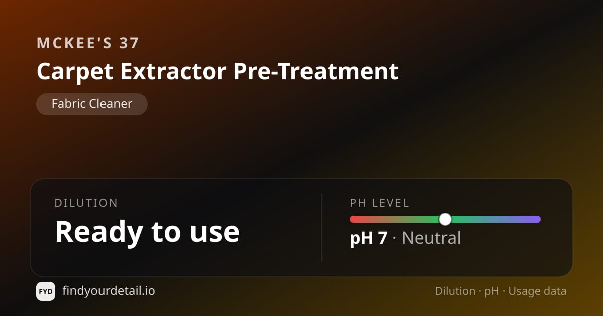 McKee's 37 Carpet Extractor Pre-Treatment dilution ratio and pH specification chart