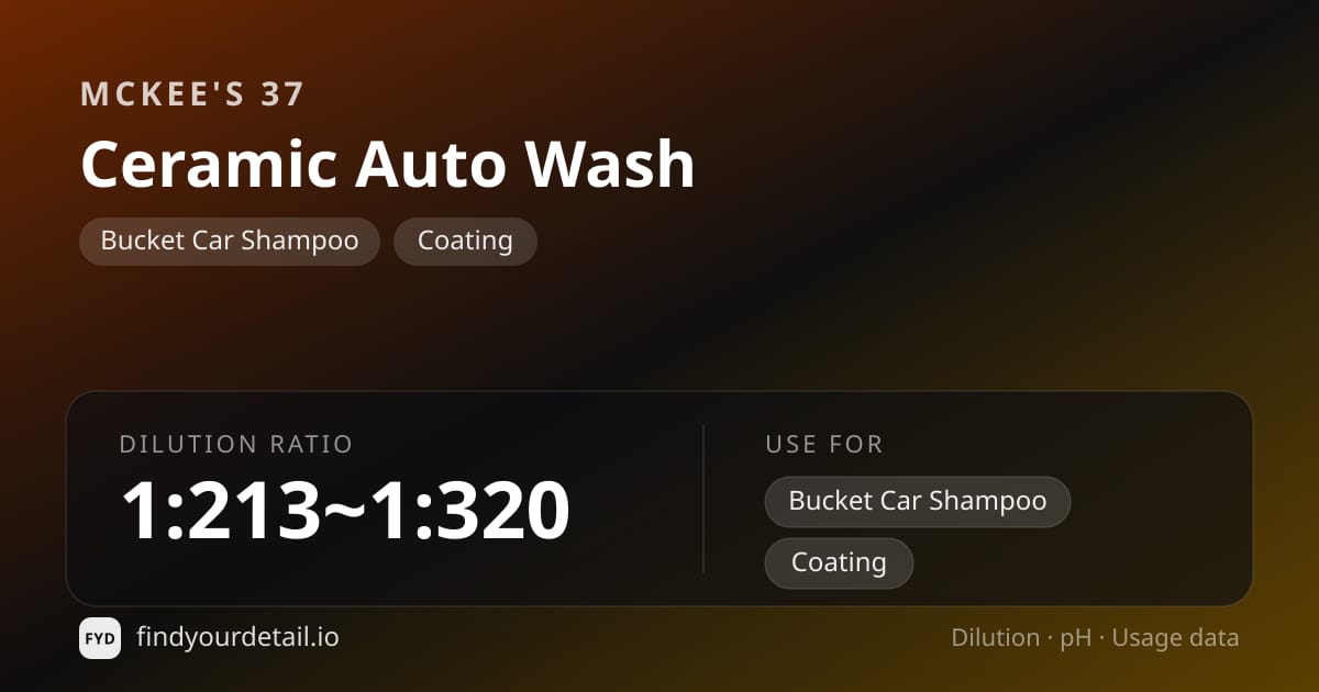 McKee's 37 Ceramic Auto Wash dilution ratio and pH specification chart