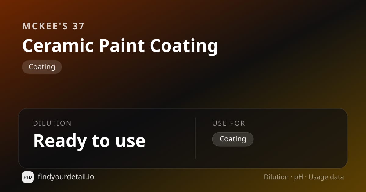 McKee's 37 Ceramic Paint Coating dilution ratio and pH specification chart