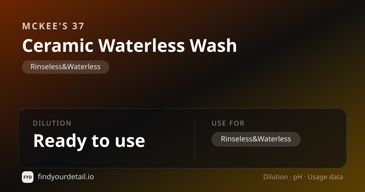 McKee's 37 Ceramic Waterless Wash dilution ratio and pH specification chart