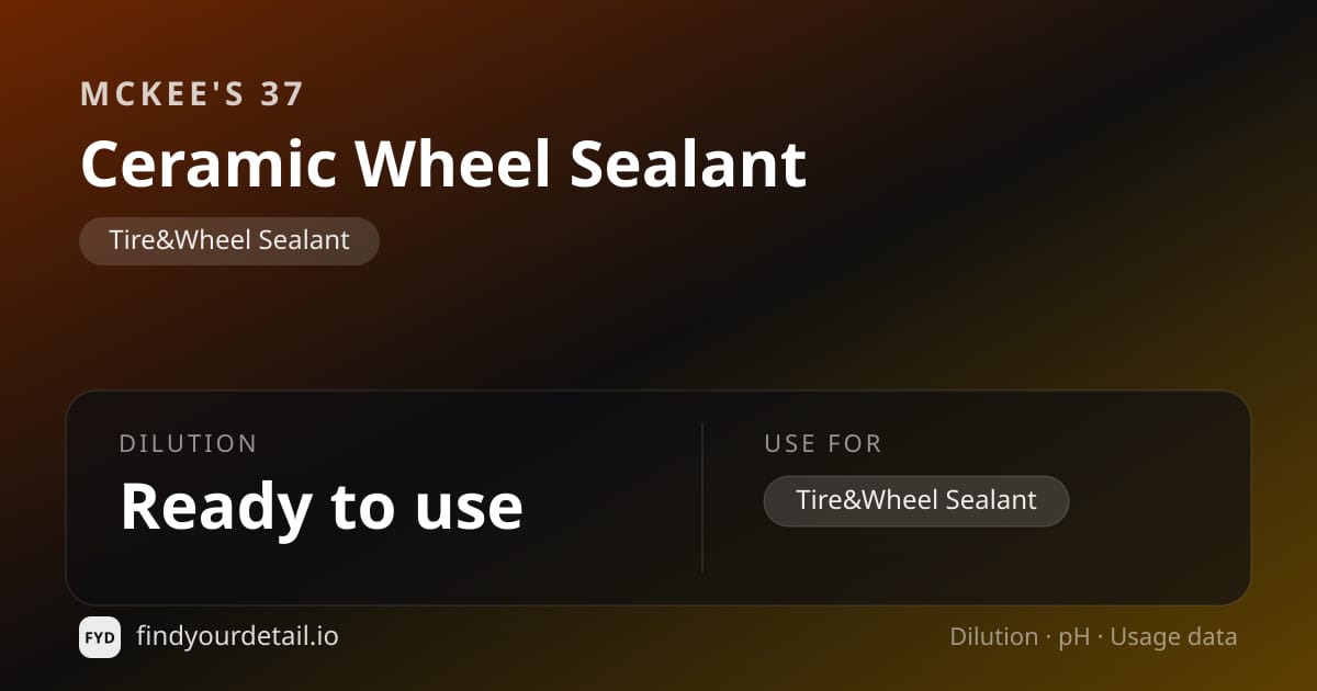 McKee's 37 Ceramic Wheel Sealant dilution ratio and pH specification chart
