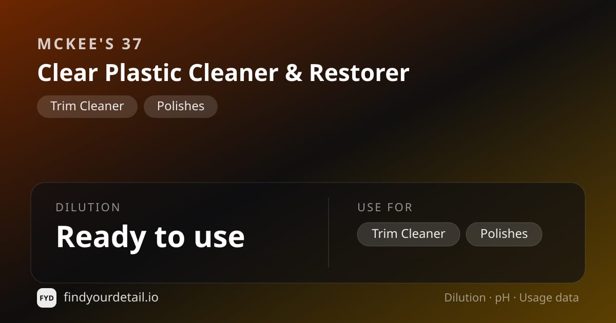 McKee's 37 Clear Plastic Cleaner & Restorer dilution ratio and pH specification chart