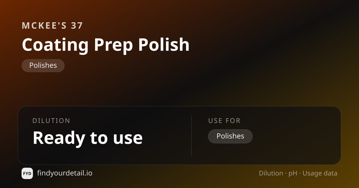 McKee's 37 Coating Prep Polish dilution ratio and pH specification chart