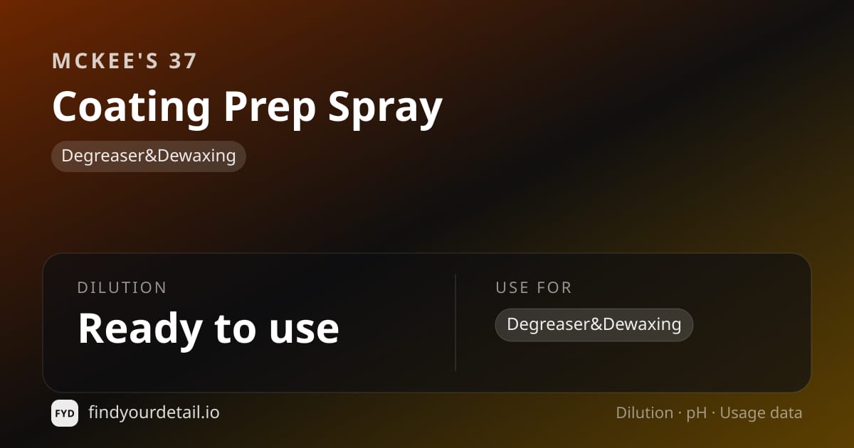 McKee's 37 Coating Prep Spray dilution ratio and pH specification chart