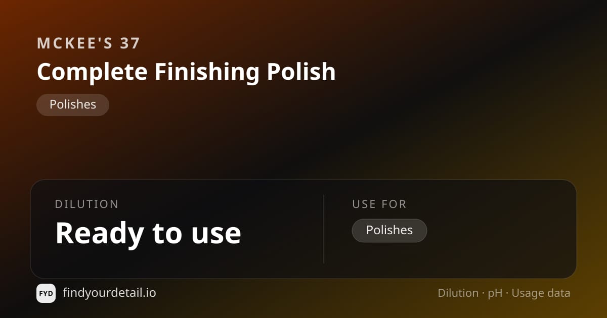 McKee's 37 Complete Finishing Polish dilution ratio and pH specification chart