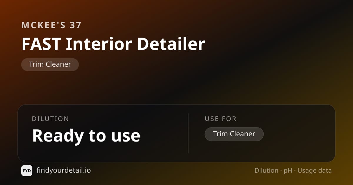 McKee's 37 FAST Interior Detailer dilution ratio and pH specification chart