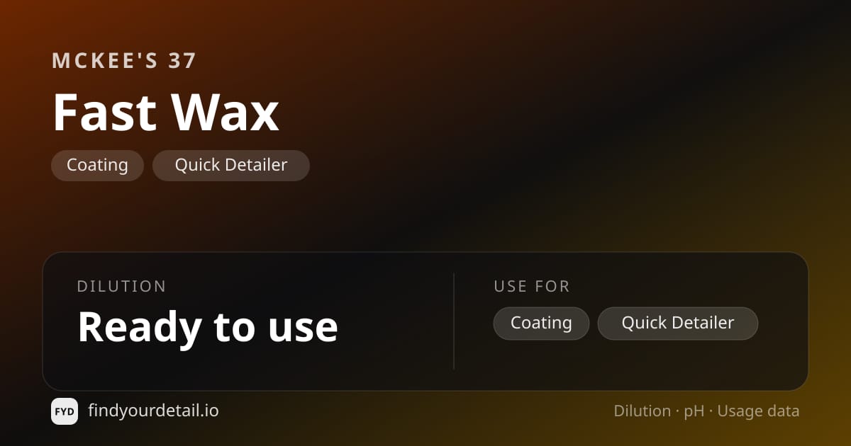 McKee's 37 Fast Wax dilution ratio and pH specification chart