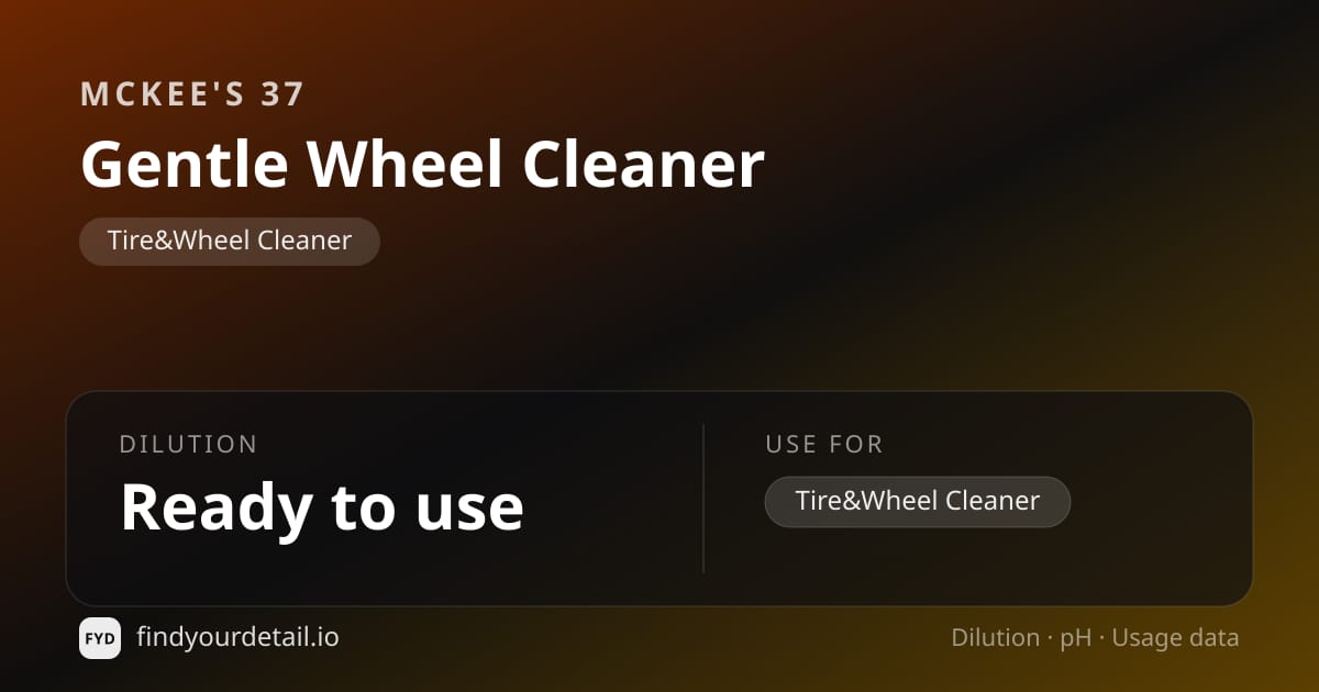McKee's 37 Gentle Wheel Cleaner dilution ratio and pH specification chart
