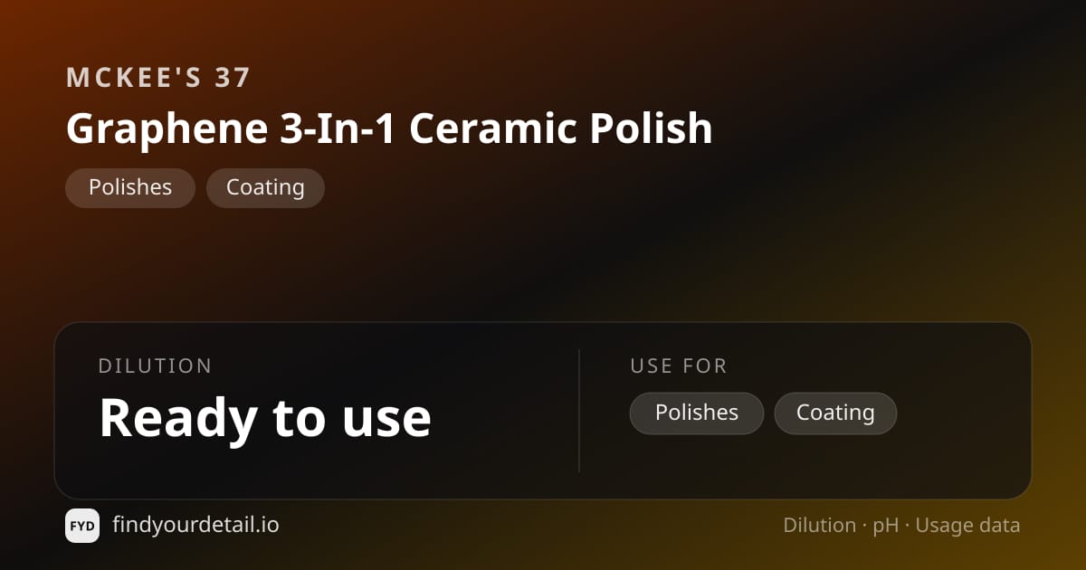 McKee's 37 Graphene 3-In-1 Ceramic Polish dilution ratio and pH specification chart