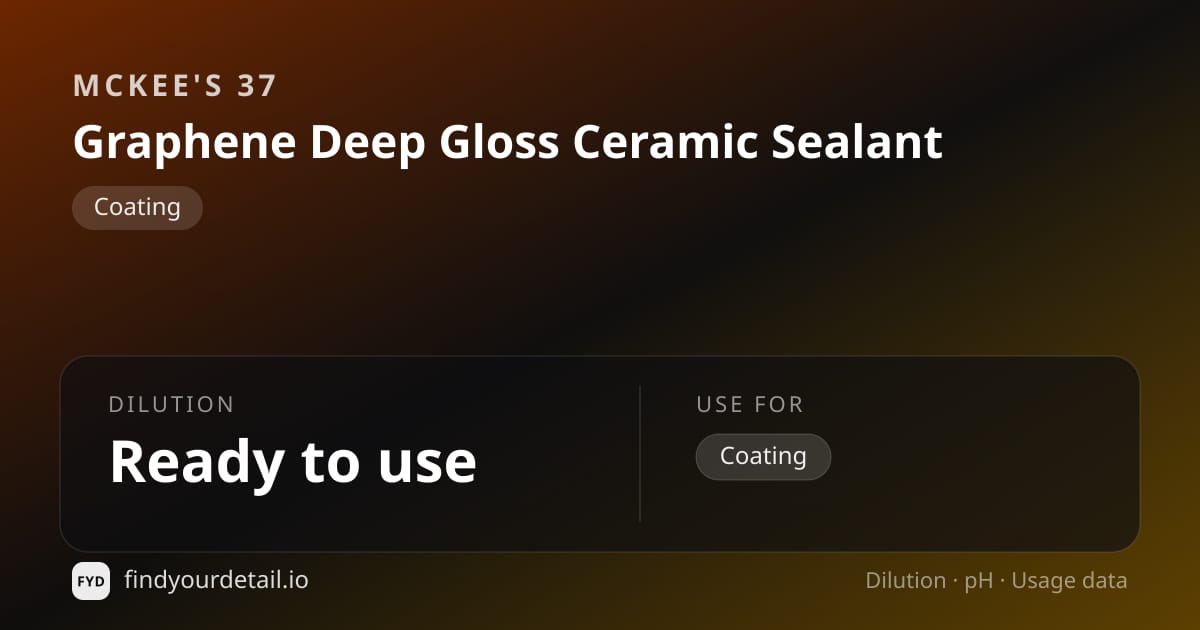 McKee's 37 Graphene Deep Gloss Ceramic Sealant dilution ratio and pH specification chart