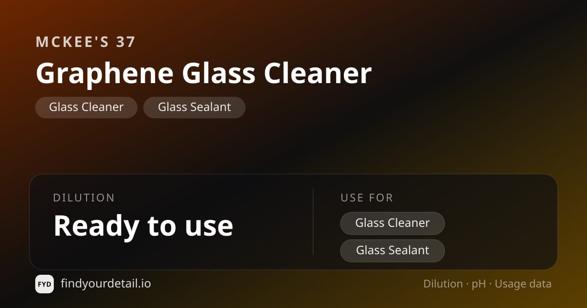 McKee's 37 Graphene Glass Cleaner dilution ratio and pH specification chart