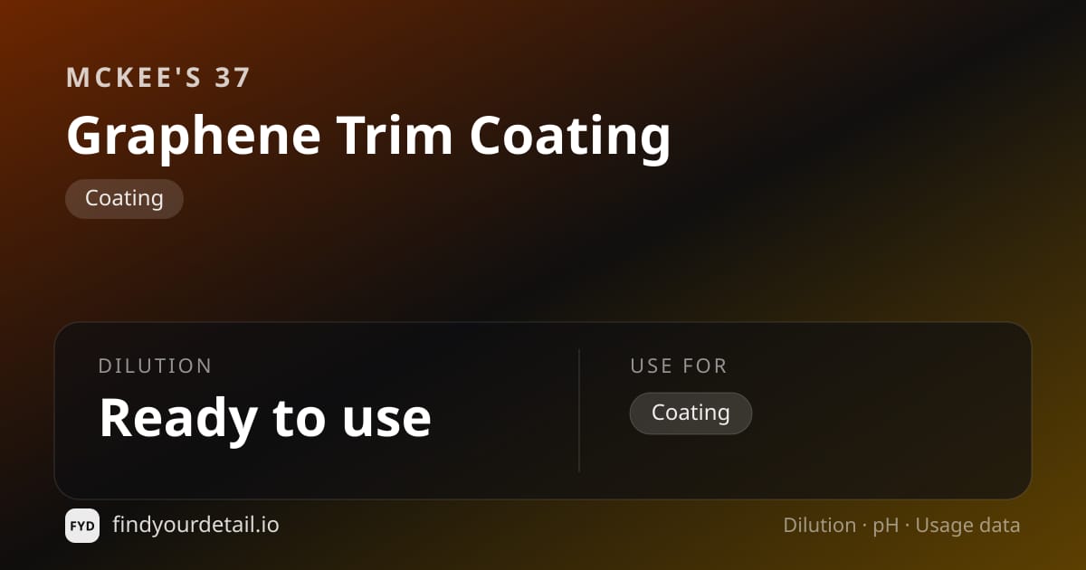 McKee's 37 Graphene Trim Coating dilution ratio and pH specification chart