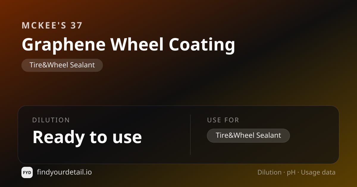 McKee's 37 Graphene Wheel Coating dilution ratio and pH specification chart