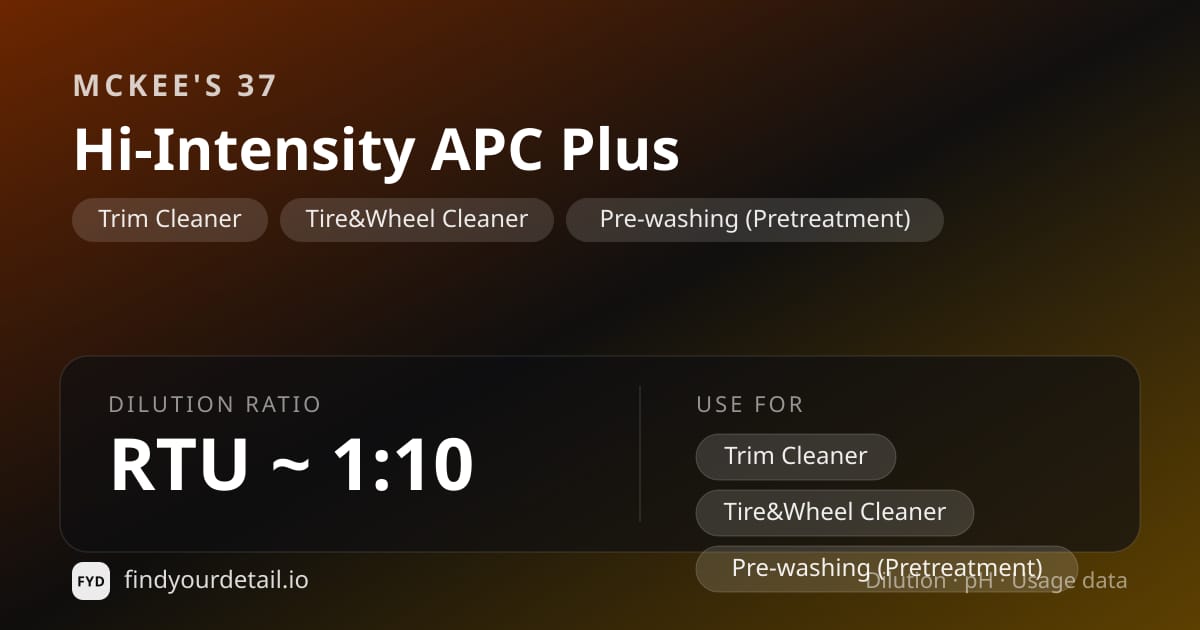 McKee's 37 Hi-Intensity APC Plus dilution ratio and pH specification chart