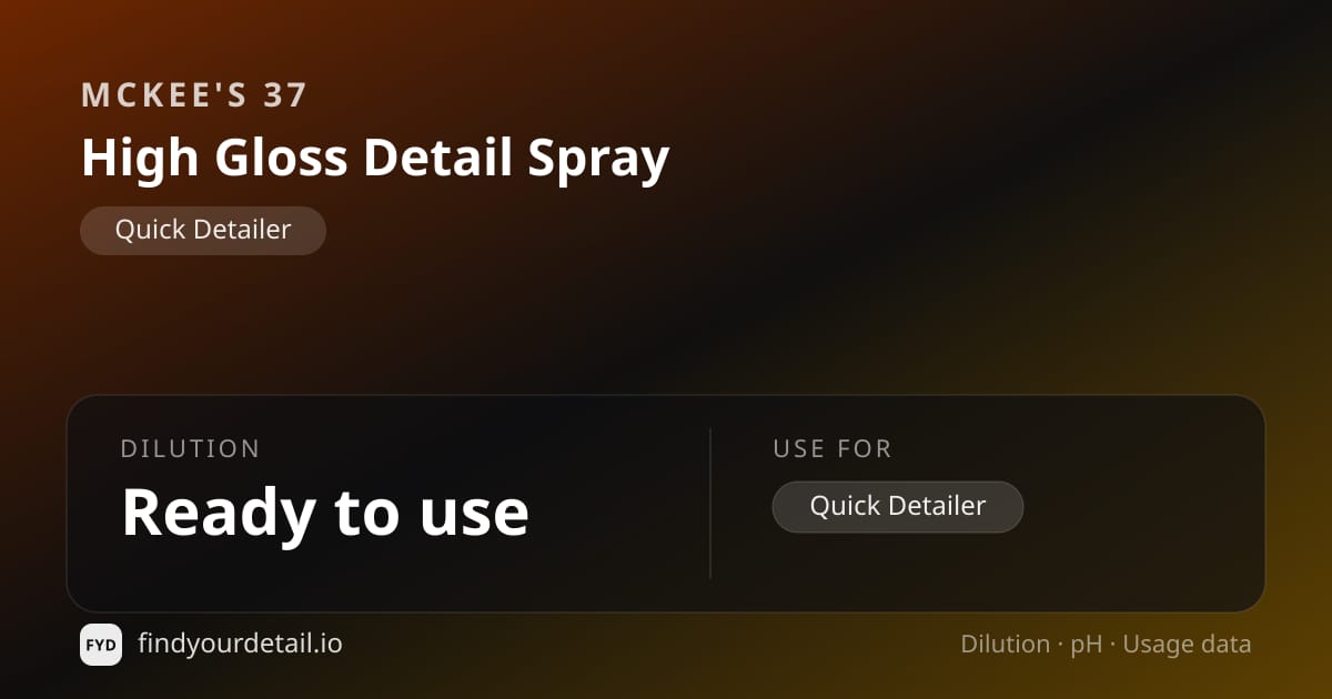 McKee's 37 High Gloss Detail Spray dilution ratio and pH specification chart