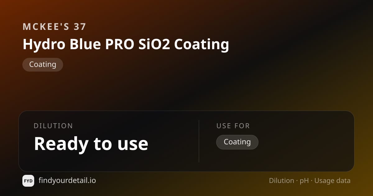 McKee's 37 Hydro Blue PRO SiO2 Coating dilution ratio and pH specification chart