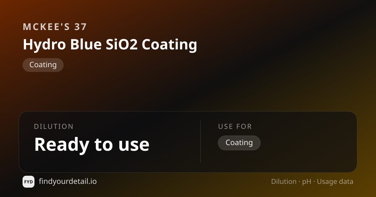 McKee's 37 Hydro Blue SiO2 Coating dilution ratio and pH specification chart