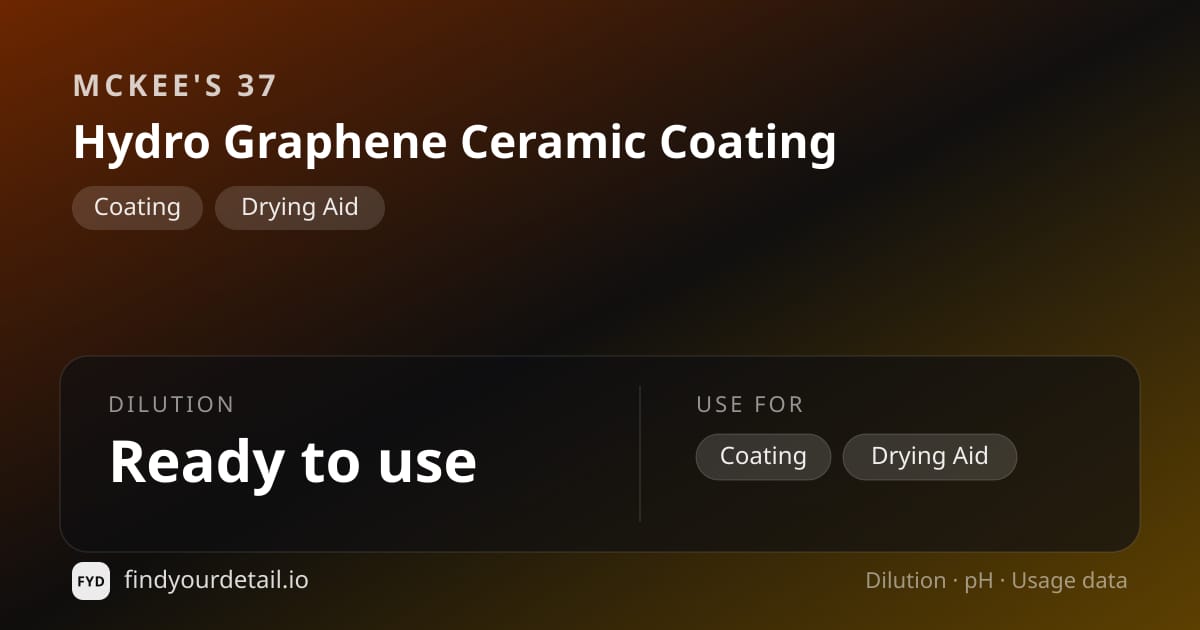 McKee's 37 Hydro Graphene Ceramic Coating dilution ratio and pH specification chart