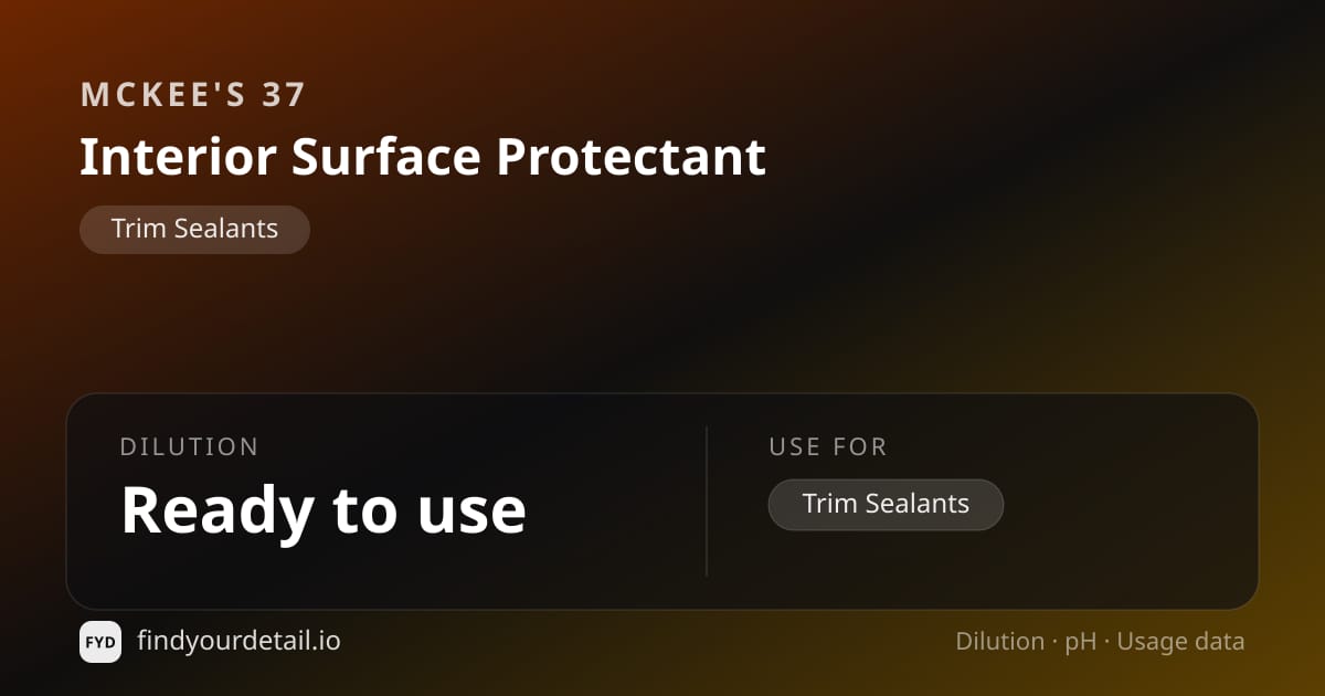 McKee's 37 Interior Surface Protectant dilution ratio and pH specification chart