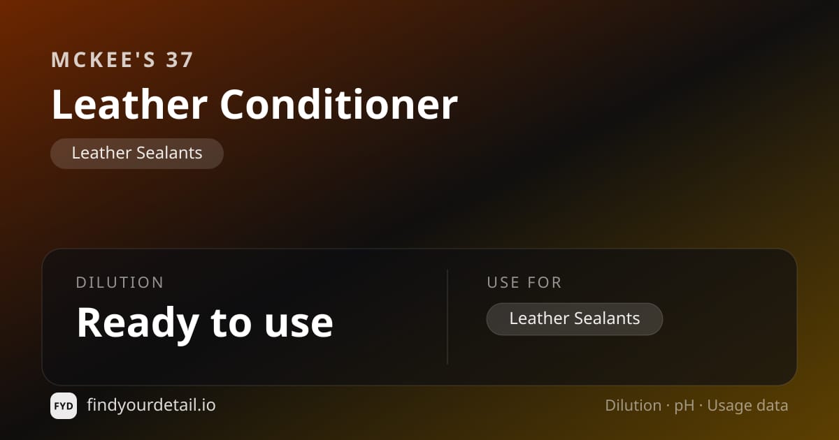 McKee's 37 Leather Conditioner dilution ratio and pH specification chart