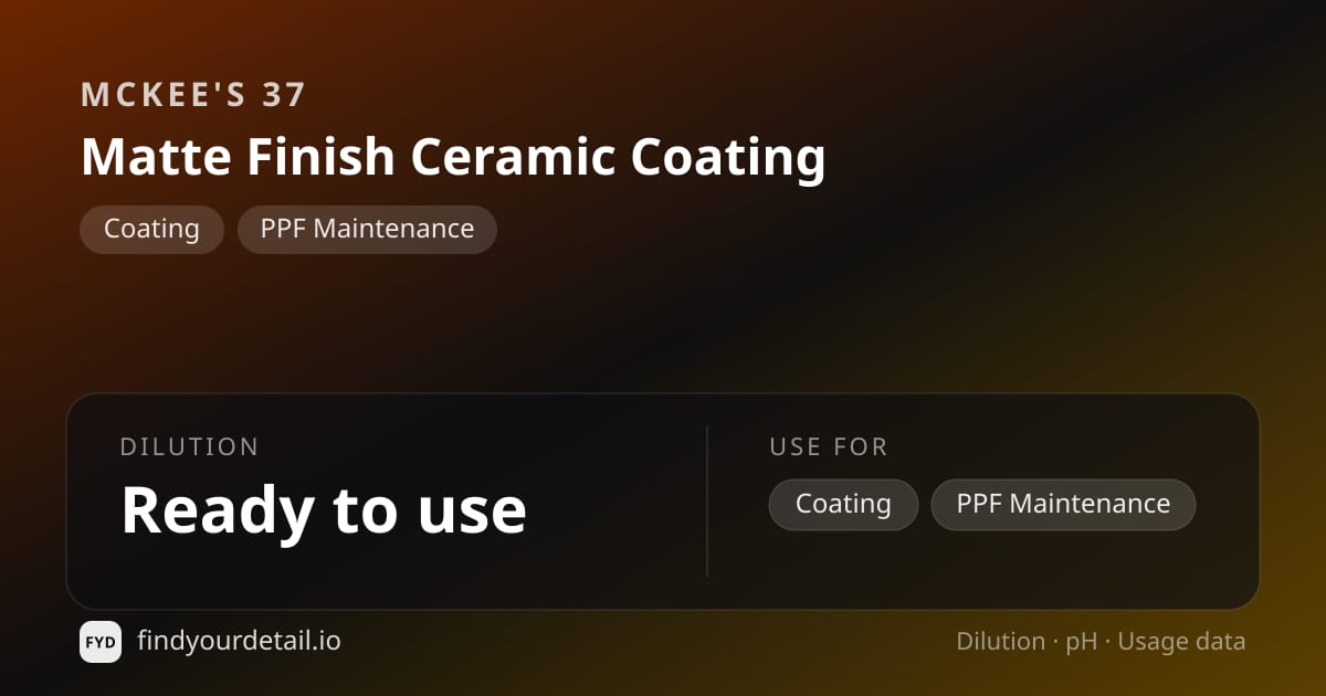 McKee's 37 Matte Finish Ceramic Coating dilution ratio and pH specification chart