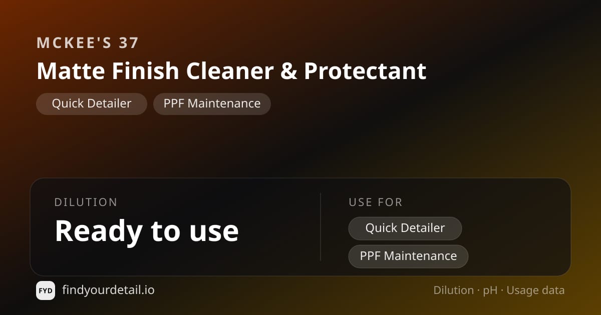 McKee's 37 Matte Finish Cleaner & Protectant dilution ratio and pH specification chart