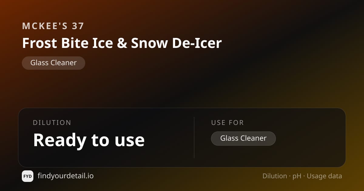 McKee's 37 37 Frost Bite Ice & Snow De-Icer dilution ratio and pH specification chart