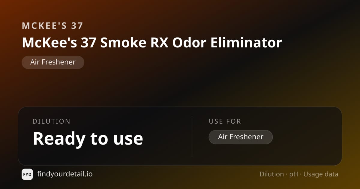 McKee's 37 McKee's 37 Smoke RX Odor Eliminator dilution ratio and pH specification chart