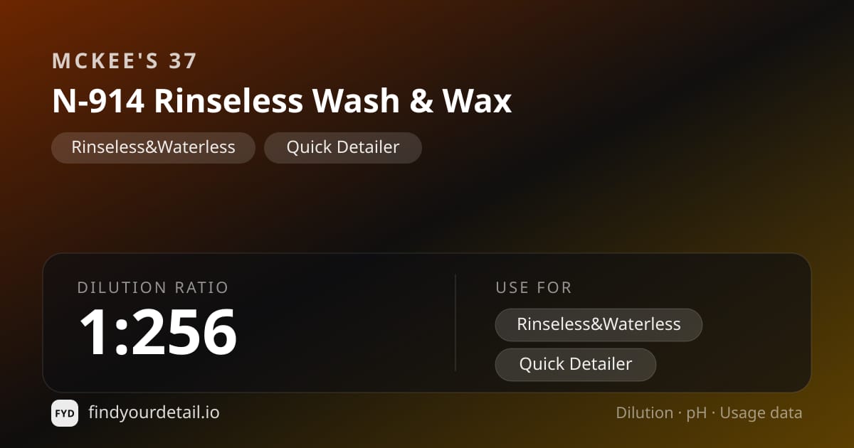 McKee's 37 N-914 Rinseless Wash & Wax dilution ratio and pH specification chart