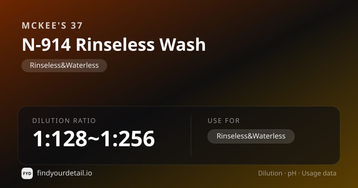 McKee's 37 N-914 Rinseless Wash dilution ratio and pH specification chart