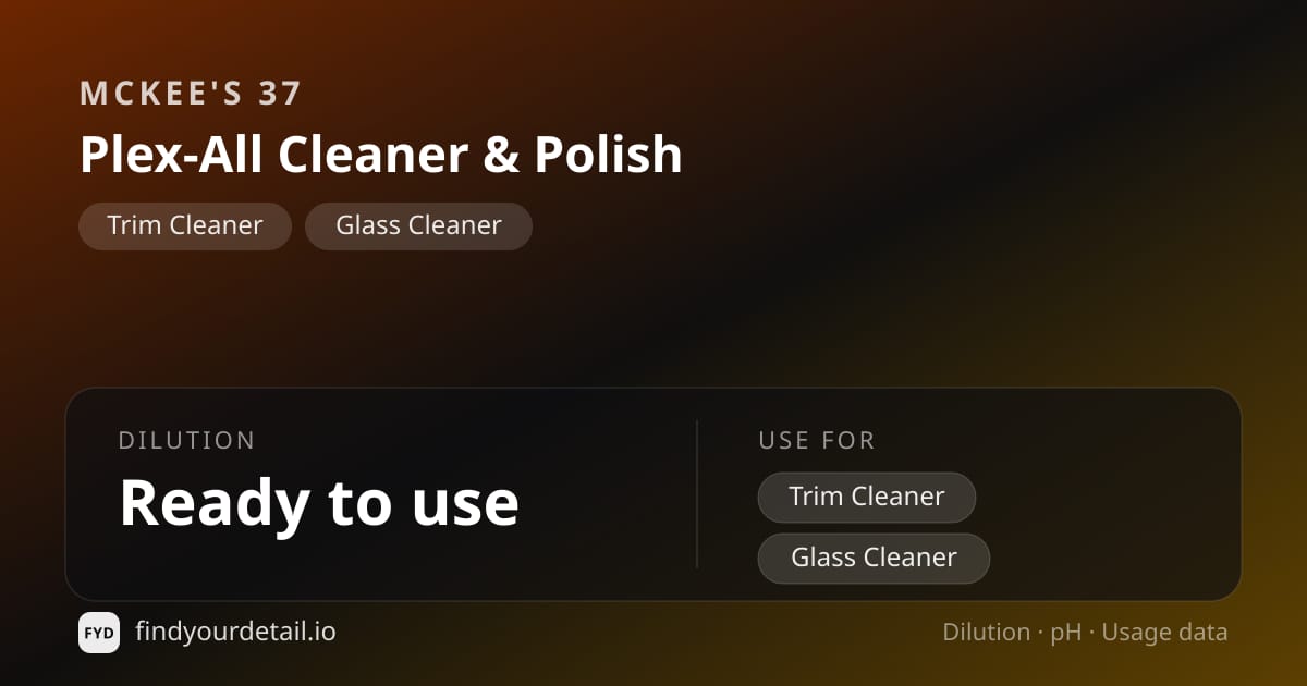 McKee's 37 Plex-All Cleaner & Polish dilution ratio and pH specification chart