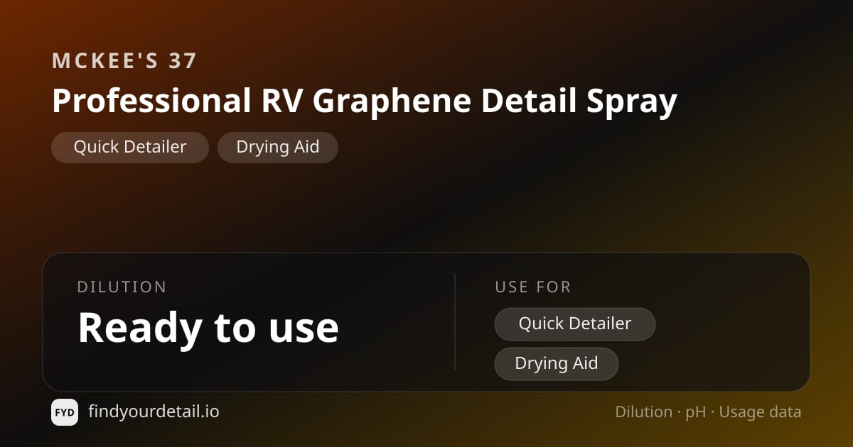 McKee's 37 Professional RV Graphene Detail Spray dilution ratio and pH specification chart