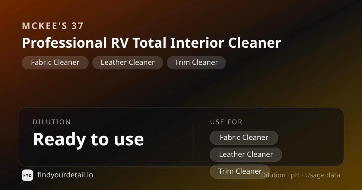 McKee's 37 Professional RV Total Interior Cleaner dilution ratio and pH specification chart