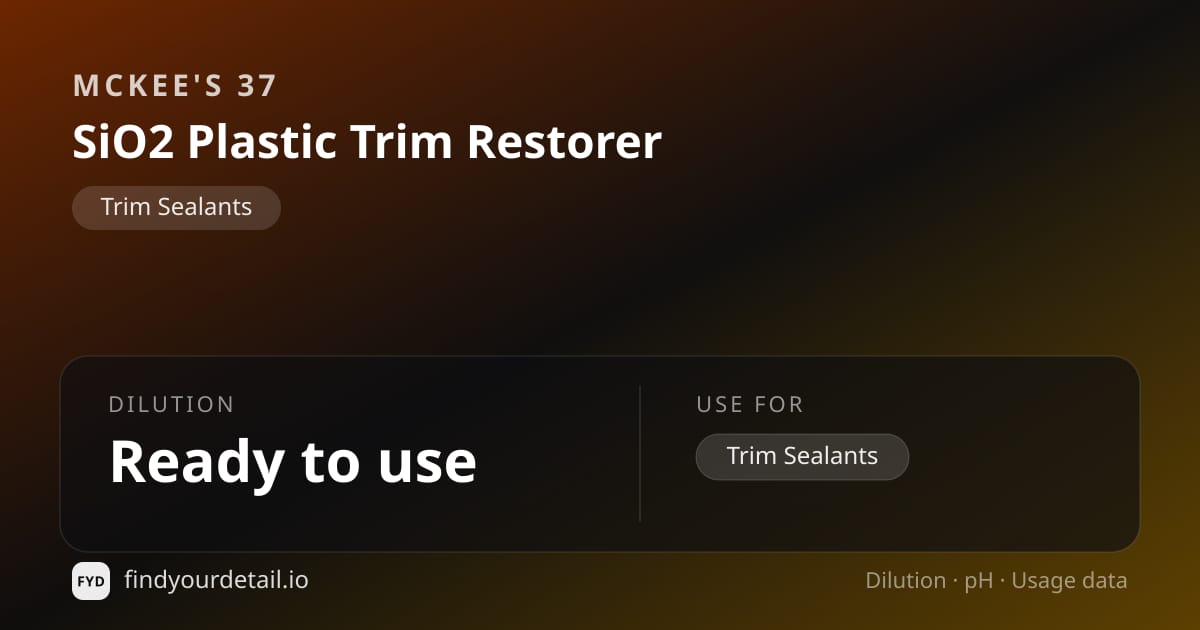 McKee's 37 SiO2 Plastic Trim Restorer dilution ratio and pH specification chart