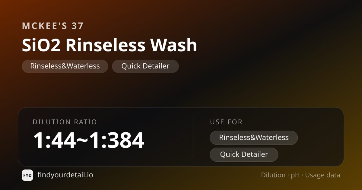 McKee's 37 SiO2 Rinseless Wash dilution ratio and pH specification chart