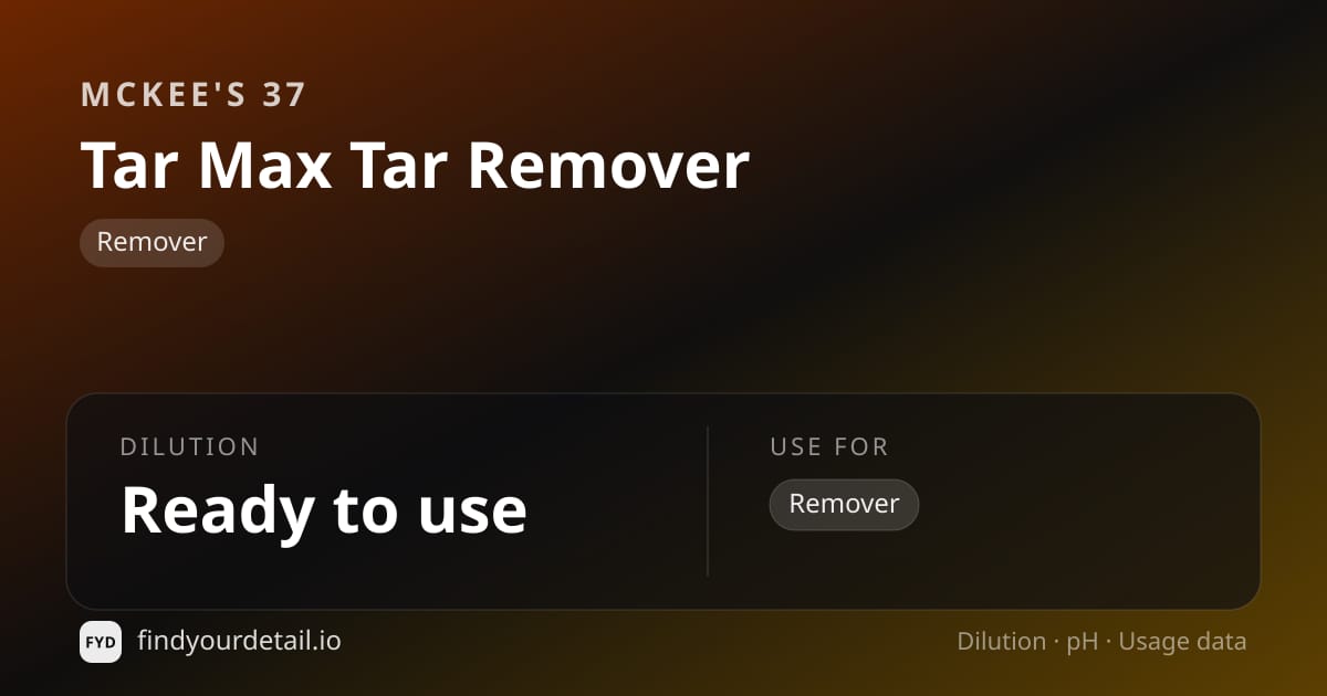 McKee's 37 Tar Max Tar Remover dilution ratio and pH specification chart