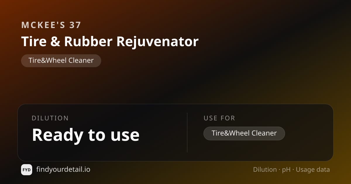 McKee's 37 Tire & Rubber Rejuvenator dilution ratio and pH specification chart
