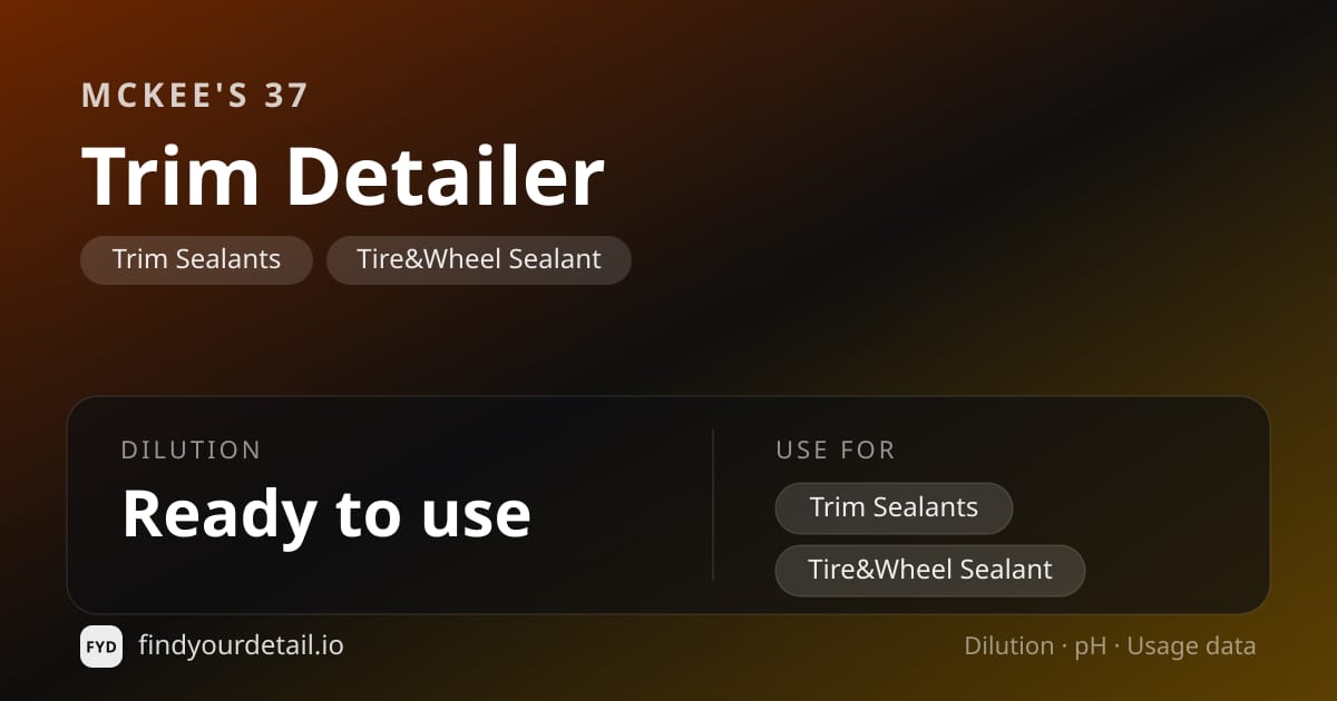 McKee's 37 Trim Detailer dilution ratio and pH specification chart