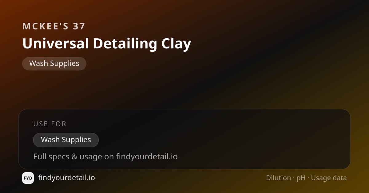 McKee's 37 Universal Detailing Clay dilution ratio and pH specification chart