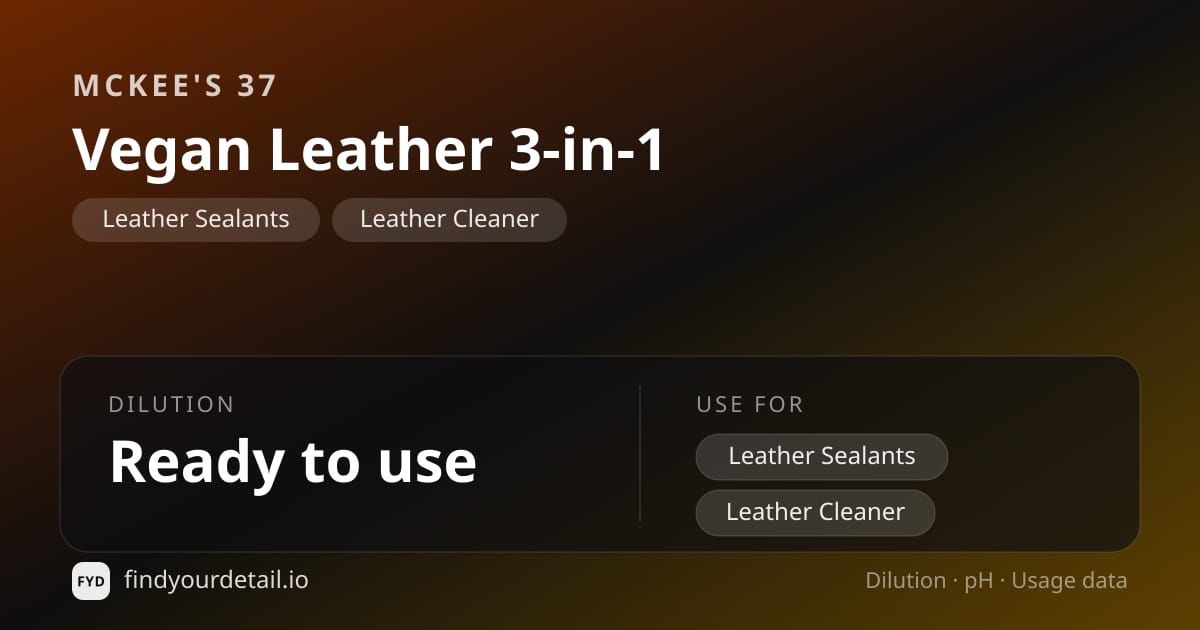 McKee's 37 Vegan Leather 3-in-1 dilution ratio and pH specification chart