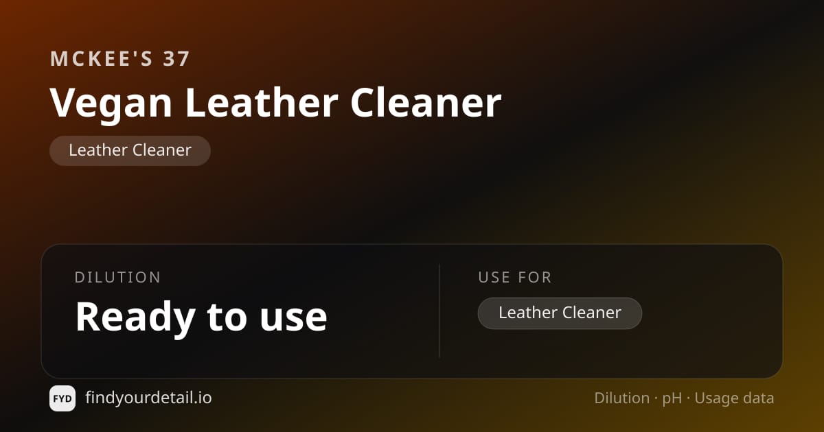 McKee's 37 Vegan Leather Cleaner dilution ratio and pH specification chart