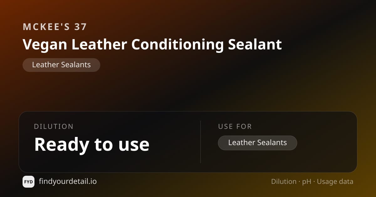McKee's 37 Vegan Leather Conditioning Sealant dilution ratio and pH specification chart