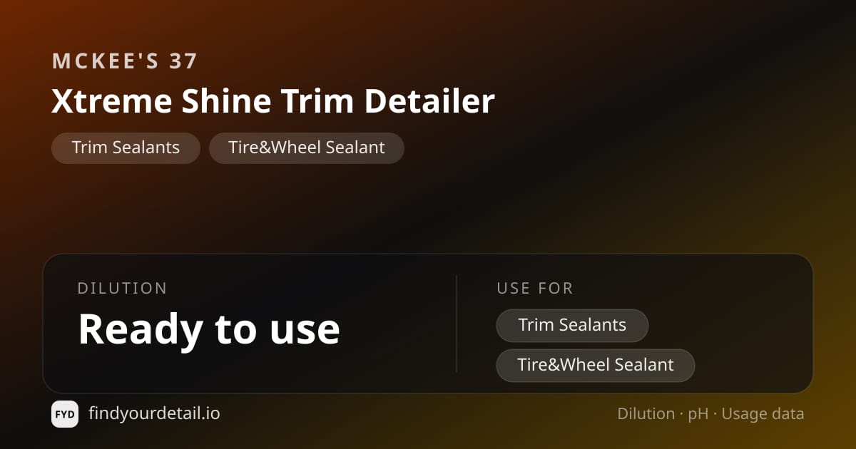 McKee's 37 Xtreme Shine Trim Detailer dilution ratio and pH specification chart