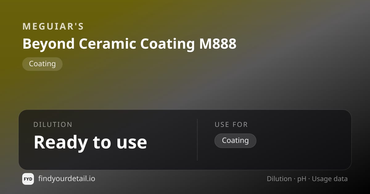 Meguiar's Beyond Ceramic Coating M888 dilution ratio and pH specification chart