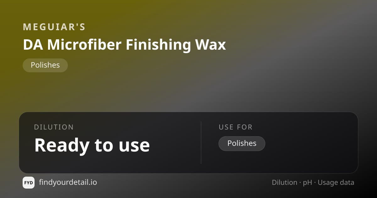 Meguiar's DA Microfiber Finishing Wax dilution ratio and pH specification chart